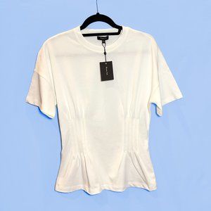 NWT Massimo Dutti Cotton T-Shirt With Gathered Waist White